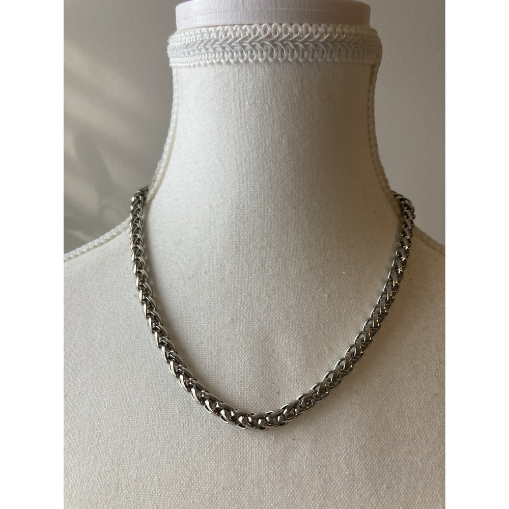 Silver Tone Curb Chain Necklace Lobster Classic Everyday Wear Thick‎